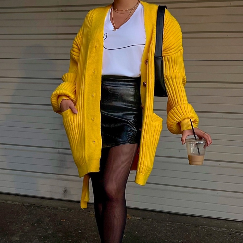 Yellow Ribbed Cardigan. Super chic, one of a kind. Amazing quality.